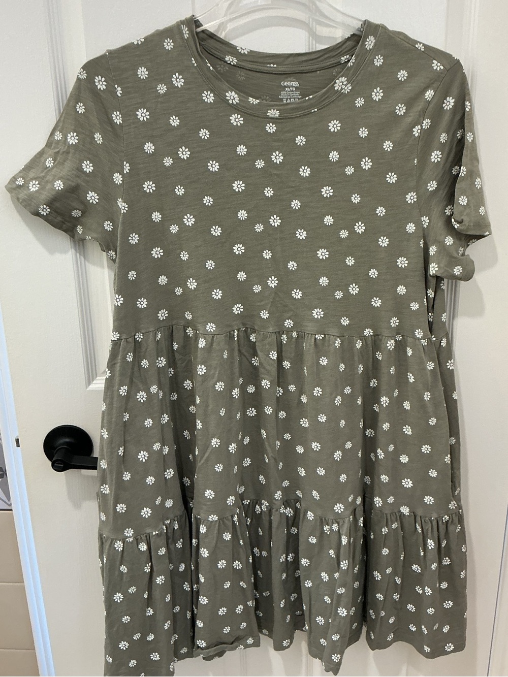 George Olive Green Daisy Print Tiered Dress